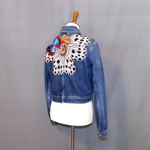 Roberto Cavalli Size IT 46 Butterfly Denim Jean Jacket Vintage - Picture 11 of 15